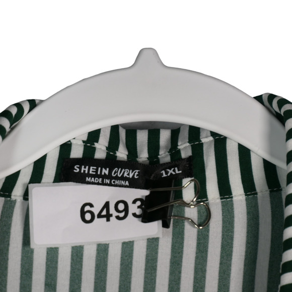 Shein Curve Shirt Dress Womens Size 1X Green Stripe Tiered Boho Peasant - Picture 9 of 9